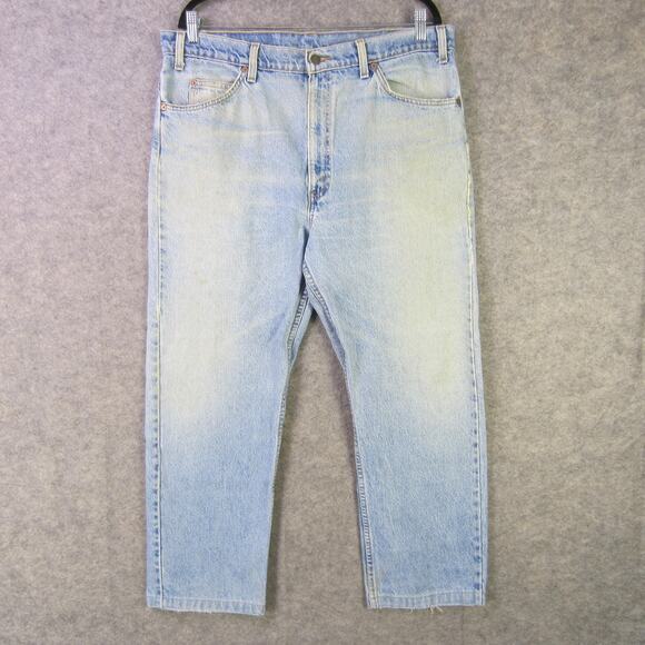 Levis 505 Jeans Mens 38x30 Blue Light Wash Regular Fit Straight Leg Orange Tab - Picture 1 of 10